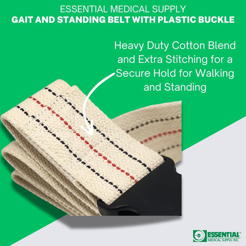 Essential Medical Supply Cotton Blend Walking Gait and Standing Belt, 72 Inch Length, Secure Plastic Buckle