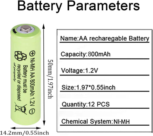 1.2v NI-MH AA 800mah Rechargeable Batteries, 12 Pack Double A Rechargeable Battery for Solar Lights, String Lights Pathway Lights,Mouse, Keyboard