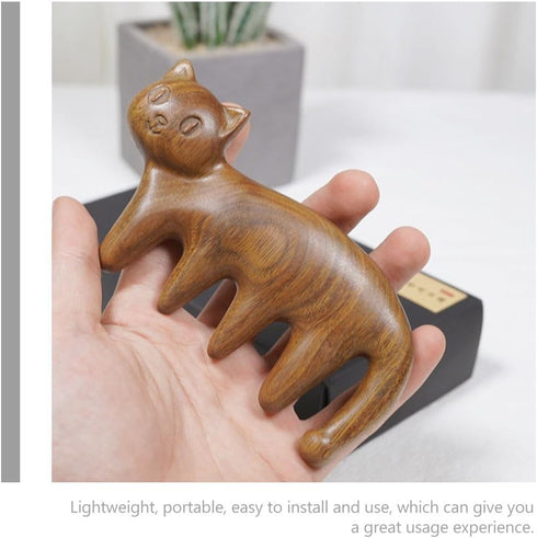 Ipetboom 3.1In Wooden Scalp Massage Comb: Cat Shape Sandalwood Head Wide Tooth Massager for Hair GuaSha, Hair Care