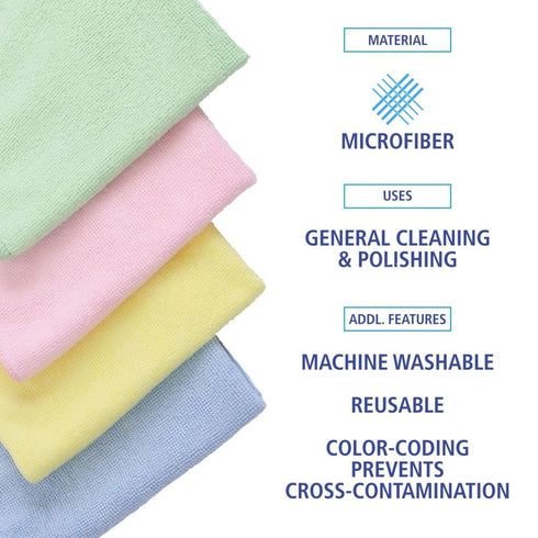 Boardwalk Microfiber Cleaning Cloths, 16 x 16, Yellow, 24/Pack
