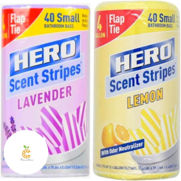 Hero Small Flap-Tie Trash Bags, 4 Gallon, Lavender & Lemon Scent, 40 Count, Bonus Clementine Sticker, Pack of 2