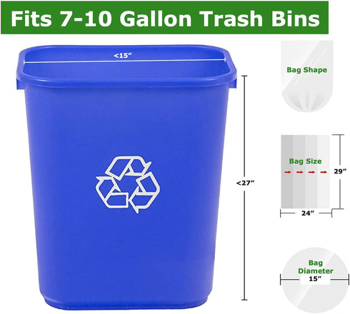 7-10 Gallon Clear Garbage Bags, 110 Bags, 29" x 24" Extra Large Medium Kitchen Trash Can Liners for Home and Office