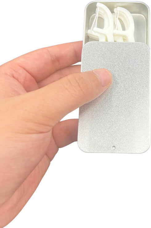 2 Pack Dental Floss Portable Case - Refillable Glide Floss, Storage for 24 Picks, Travel Floss Box (Silver)