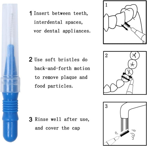 ewinever 50 Count Interdental Brush, Toothpick Tooth Flossing Head, Oral Dental Hygiene Tool (Red+Blue)