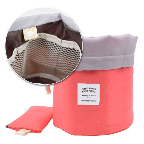 INVODA Drawstring Cosmetic Bag, Portable Makeup Organizer for Women, Travel Toiletry Bag, Red