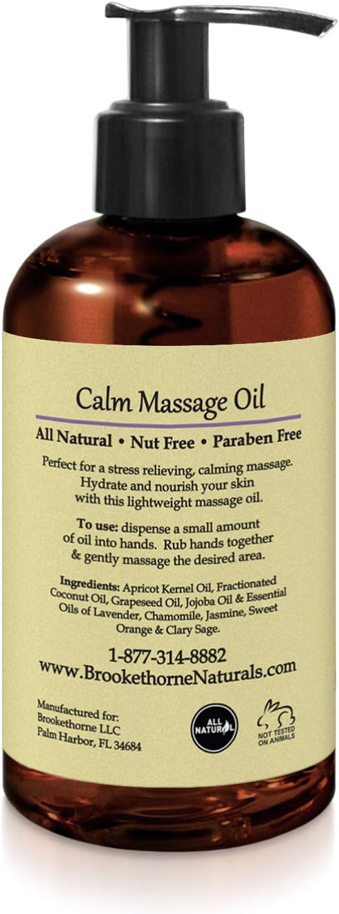 Calm Massage Oil with Lavender & Chamomile Essential Oils, 8oz for Massage Therapy