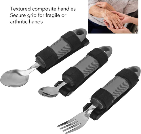 NutriEss 3Pcs Set Set Adaptive Utensils for Elderly Arthritis Disabled Adults Weak Hand Grip Parkinson's Hand Tremors