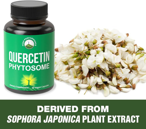 Peak Performance Ultra Pure Quercetin Phytosome Vegan Capsules, 250mg Supplement with Sophora Japonica Extract, Made in