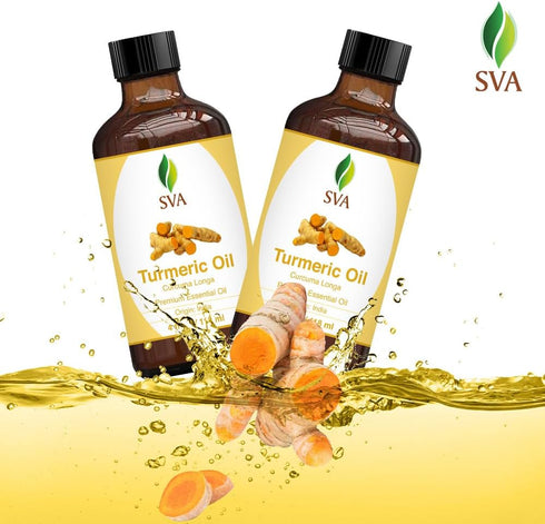 SVA Turmeric Essential Oil – 4 Fl Oz – 100% Natural for Diffuser, Hair Care, Skin Care, Aromatherapy, with Dropper