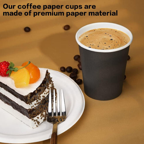 Paper Cups 8 oz, 25 Pack Disposable Coffee Cups for Hot or Cold Beverages, Party & Event Use - Black