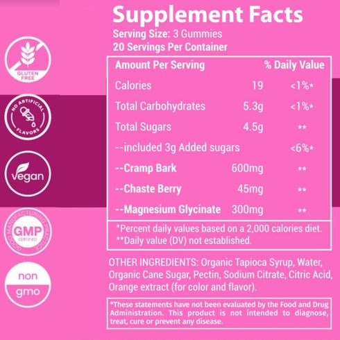 Gummies 60 Count Menstrual Cramp Period True Roots | PMS Support Supplement for Women | Healthy Flow | Flo PMS