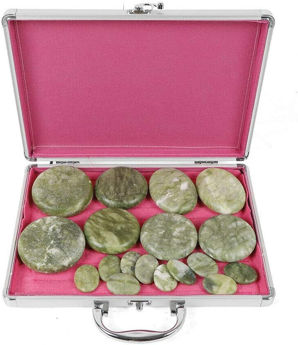 YIYIBYUS 16PCS Hot Stone, Massage Spa Set Natural Jade Heated Warmer Heating Rocks