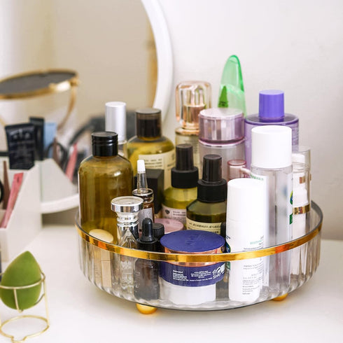 Rotating Skincare Makeup Organizer, 11" Round Lazy Susan, Turntable Vanity Organizers and Storage, Clear Large Spinning Cosmetic Perfume Display Cases (Clear) by HANKOR