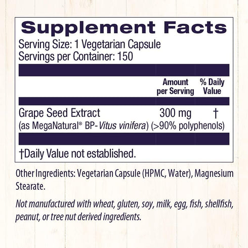 Healthy Origins MegaNatural BP-Grape Seed Extract, 300 mg - Blood Flow Support, 150 Veggie Capsules