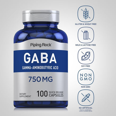 Piping Rock GABA 750mg | 100 Capsules | Gamma-Aminobutyric Acid Supplement | Non-GMO, Gluten Free