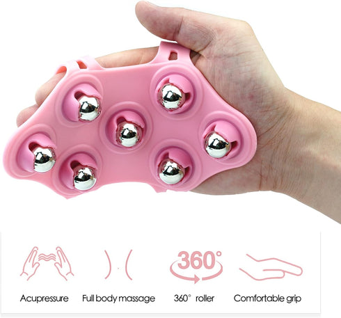 Glove Massager Palm Shaped Hand Massage Manual 7 360-degree-roller Mental Roller Ball? Pink