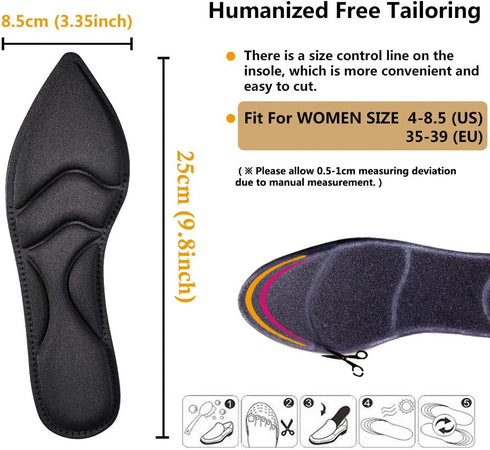 Shoe Insoles Women, Breathable Arch Support Insoles, 5D Sponge Comfort Insoles and High Heel Inserts (Black)