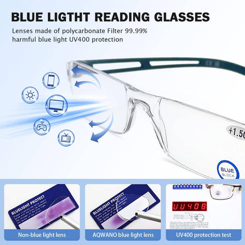 AQWANO Blue Light Blocking Computer Reading Glasses 5 Pack, Clear Frame Rimless Readers for Women Men, Lightweight