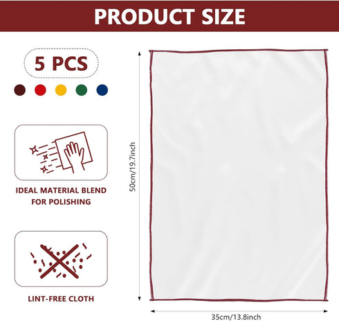QUYLIXX 5 20 14 Inch (5 Pcs Wine Glass Polishing Cloths Large Microfiber Cleaning Cloths x Lintless Towels for Drying