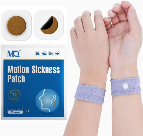 MQ 28 ct Motion Sickness Patches, Non-Drowsy Sea Sickness Patch for Travel, 2 Pairs of Wristbands Bonus