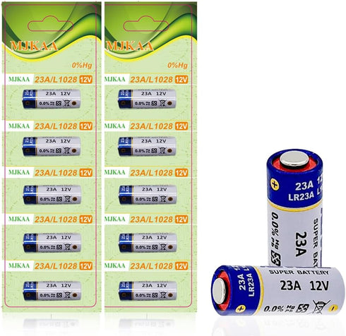MJKAA 23A 12V Alkaline Battery (10-Count) Long-Lasting Power for Key Fobs, Toys, Electronics