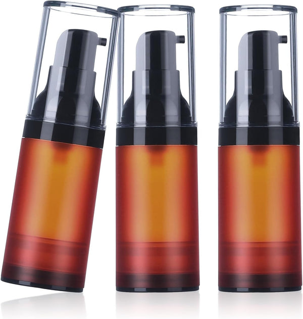 RONRONS Airless Pump Bottles - 0.5 oz Travel Size Dispenser for Skincare Serum, Lotion, Foundation (3 Pieces)