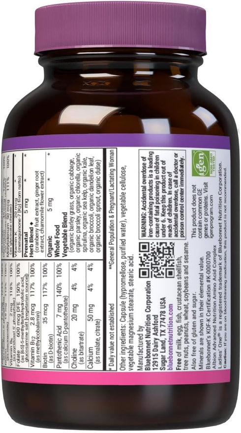 Bluebonnet Nutrition Ladies’ One Prenatal Whole Food-Based Multiple, 30 Vegetable Capsules