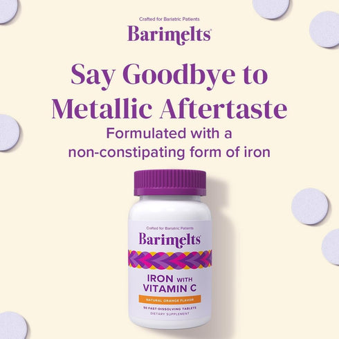 Barimelts Iron with Vitamin C, 90 Sugar-Free Fast-Dissolving Tablets (1-Month Supply) for Women, Natural Orange Flavor