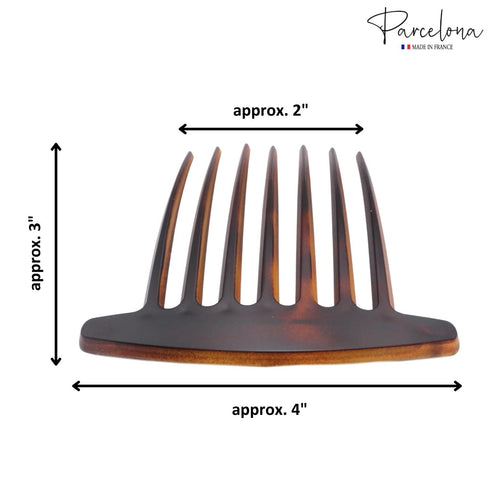 Parcelona French Basic 7 Teeth Tortoise Shell Matte Large 4” Celluloid Set of 2 Side Hair Combs for Women and Girls
