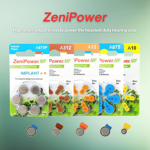 Cochlear Implant Batteries Size A675P, Zero Mercury, 60 Batteries