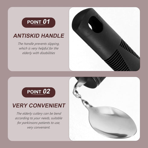3pcs Bendable Cutlery for Elderly, Weighted Adaptive Utensils for Eating Aid, Angled Fork and Spoon