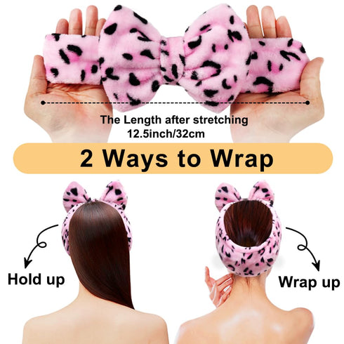 Shintop Women Fashion Soft Carol Fleece Bowknot Makeup Shower Elastic Hair Band (Pink)