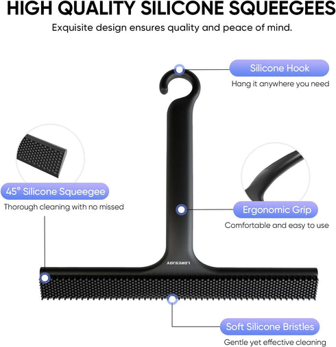 Shower Squeegee for Shower Glass Door Bathroom Accessories, Dual Head Wiper Cleans Water & Hair, Silicone Blade