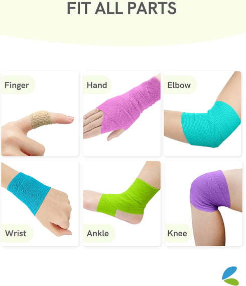 FriCARE Self Adhesive Bandage Wrap - 2 Inches X 5 Yards, 6 Rolls, Rainbow Medical Tape for First Aid