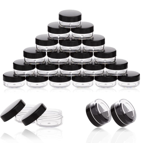 ZEJIA 3 Gram Sample Containers with Lids, 50 Count Tiny Jars for Lip Balms, Lotion, Black Lids
