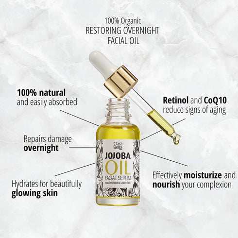 Organic Jojoba Oil Face Serum, Anti Aging, Reduces Dry Skin, Acne Scars, Vitamin E