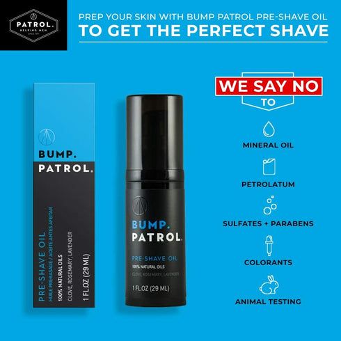 Pre-Shave Oil for Men Bump Patrol with Natural Essential Oils - Smooth Shave, Softer Skin - 1 Ounce - Pack of 2