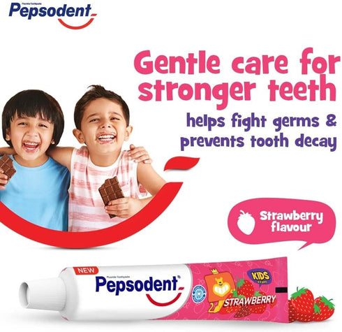 Metrey Herbotech 45G, Pack 4 Pepsudent Kids Toothpaste, Strawberry Flavor, Cavity & Enamel Protection
