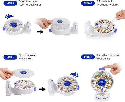 JULOS 14-Day 14 Push Button Pill Dispenser for Seniors & Caregivers | Standing or Wall-Mount Medication Organizer