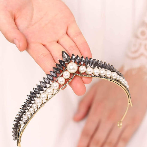 Pearl Tiaras and Crown, Crystal Head Crowns, Rhinestone Princess Tiaras for Bride, Royal Queen Crown for Women