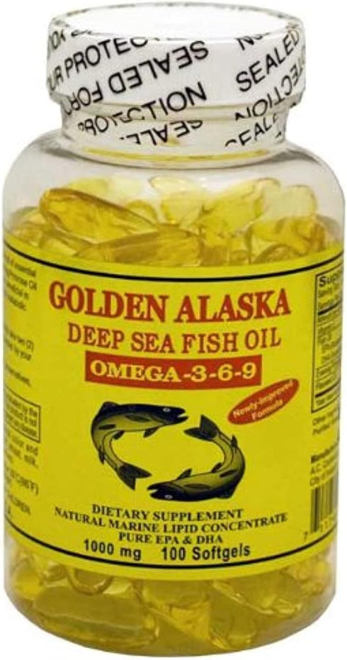 Golden Alaska Deep Sea Omega-3-6-9 Fish Oil 1000mg, 100 Softgels