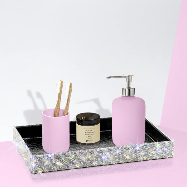 TISHAA Bling Decorative Tray Holder | Makeup Cosmetic Jewelry Ring Key Display Dish | Crystal Rhinestone Glitter