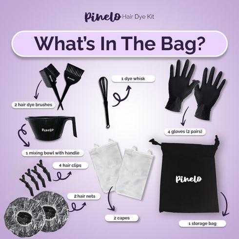 Pinelo 17-in-1 Hair Dye Kit - Pouch with Complete Hair Coloring Kit, Color Mixing Bowl, Brushes, Clips, Disposable Gloves, Mixing Whisk - DIY Highlights, Professional, Hairdressing Supplies by Pinelo