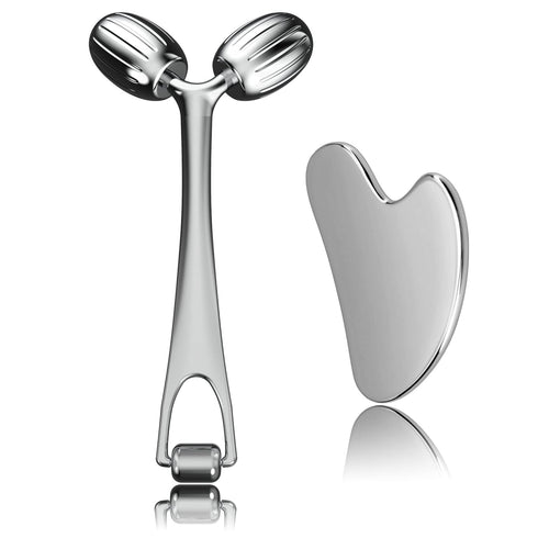 Yeamon Face Massager - Metal Face Roller Gua Sha Massage Tool for Skin Care, Facial Roller for Women