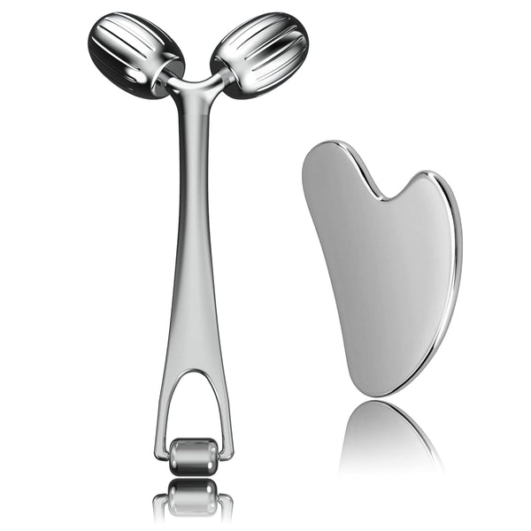 Yeamon Face Massager - Metal Face Roller Gua Sha Massage Tool for Skin Care, Facial Roller for Women