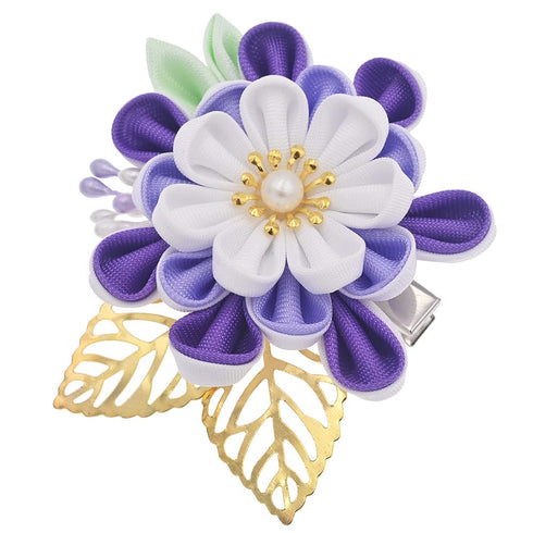 MIAO WU Japanese Hair Clip, Cherry Blossom Kimono Hanfu Flower Hairpin for Women Girl (Purple)