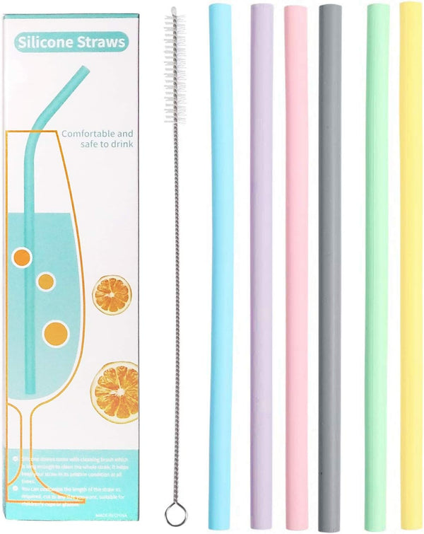 Silicone Straws Reusable Drinking Straw Pack of 6, Soft Beverage Water Drink Straws for 30oz and 20oz Tumblers,