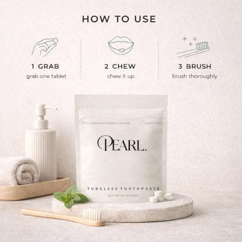 Packaging (186 Pearl Fluoride Mint Toothpaste Tablets | Dentist Designed | Natural Whitening | Sensitivity Relief | TSA