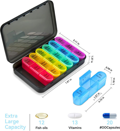 SUMMUE 3 7 Weekly Pill Organizer Times A Day, Day Pill Box Large Compartments Moisture-Proof Pill Case, Daily Portable