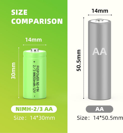 NiMH 2/3AA Rechargeable Battery 1.2V 650mAh Button Top for Garden Solar Light Pathway Lights (8 Count)